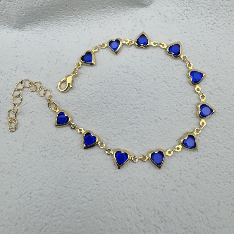 Boho Heart Beaded Bracelet with Glass Gemstones Adjustable Clasp